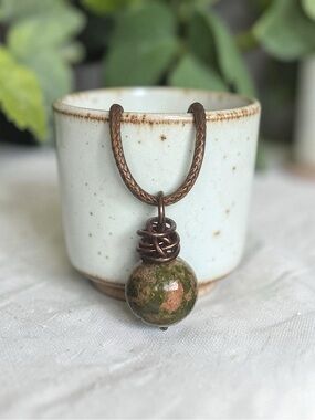 5 For $25💫Wire Wrapped Unakite Stone Pendant Necklace